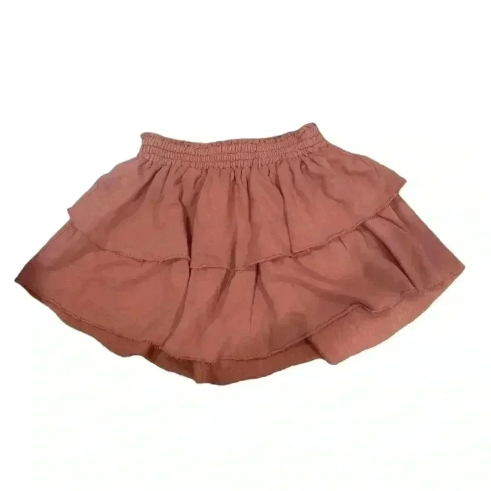 Aerie Weekend Ruffle Layered Mini Skirt Burnt Sienna NWT Small